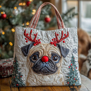 Holiday Reindeer Pug Tote Bag